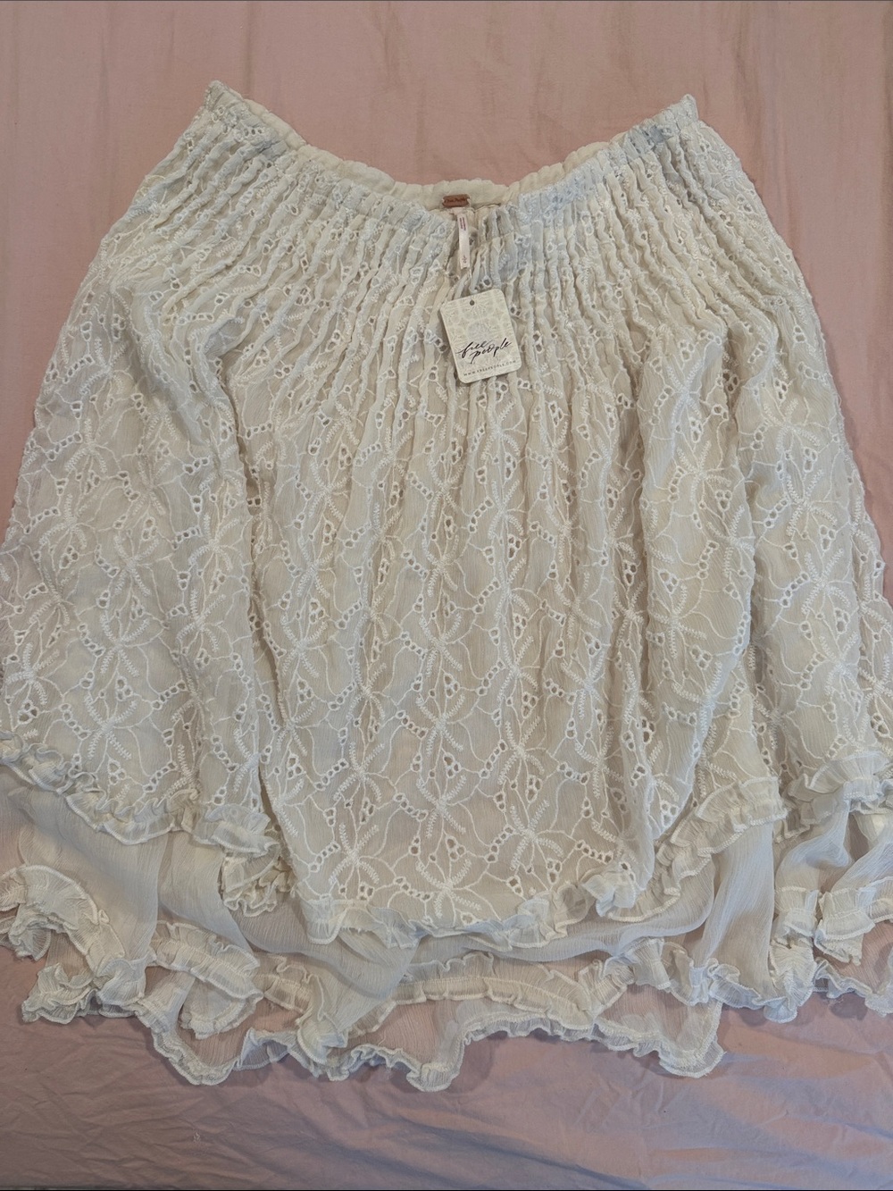 Free People Cream Eyelet Tiered Skirt